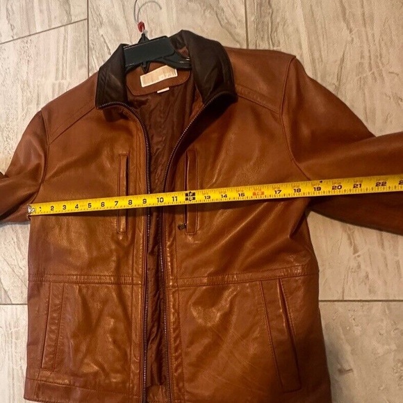 Michael Kors Mens Leather Jacket Brown Cognac Zipper Moto Mens Med - Picture 10 of 10